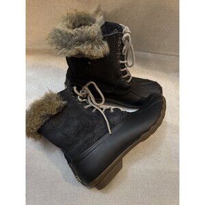 Sperry 8m Womens Top-Sider STS93845 Black Faux Fur White Water Boot Winter Lined